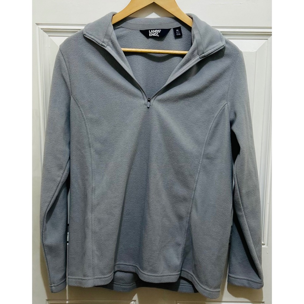 Lands End Gray Fleece Quarter Zip Pullover Sweatshirt M 10-12 Long Sleeve